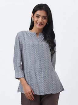 Fabindia - Blue Rayon Blend Printed Top