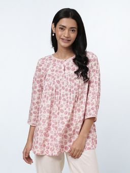 Fabindia - White Cotton Printed Top