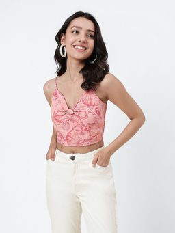 Fabindia - Pink Cotton Linen Printed Crop Top