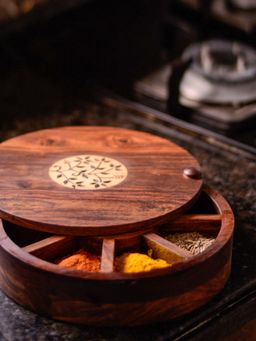 ExclusiveLane - Spice Box With Floral Burnt Design In Sheeham Wood
