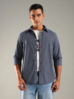 Tommy Hilfiger - Navy Blue Checks Regular Fit Poplin Woven Shirt