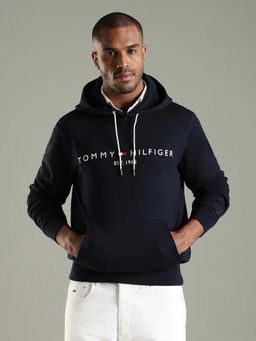 Tommy Hilfiger - Mens Navy Blue Logo Regular Fit Cotton Hoodie