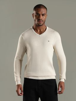 Tommy Hilfiger - Men Beige Cotton Full Sleeves Sweatshirt