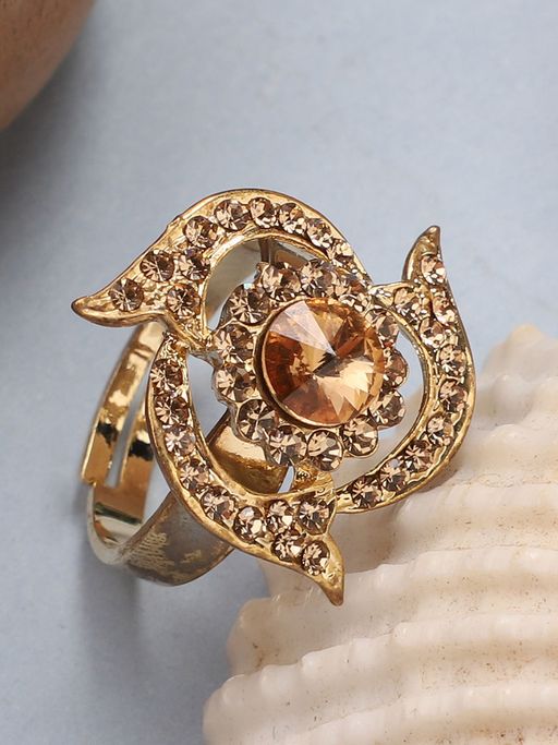 Anika's Creations Anika's Creation Stone Studded Gold Plated Designer Ring