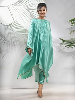 CHARUKRITI - Mint Green Solid Kaftan & Straight Pant with Sequins (Set of 2)