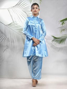 CHARUKRITI - Sky Blue Satin Co-Ord with Beads Work (Set of 2)