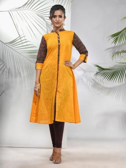 CHARUKRITI - Yellow Cotton A-Line Kurta