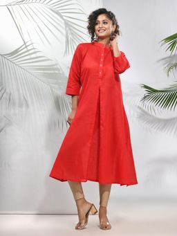 CHARUKRITI - Red Solid Cotton A-Line Kurta