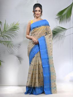 CHARUKRITI - Ecru Pure Cotton Tant Woven Designs Saree Woven Designs without Blouse