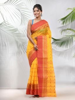 CHARUKRITI - Yellow Pure Cotton Tant Woven Designs Saree without Blouse