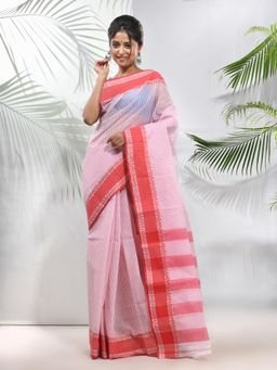 CHARUKRITI - White Pure Cotton Tant Woven Designs Saree without Blouse