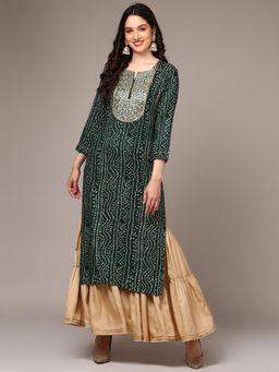 Vaamsi - Women Green Viscose Printed Straight Kurta