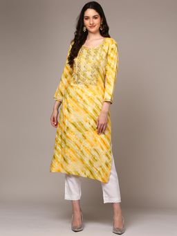 Vaamsi - Women Yellow Viscose Printed Straight Kurta