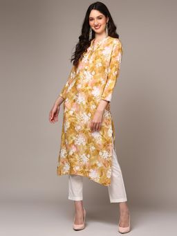 Vaamsi - Women Yellow Viscose Floral Straight Kurta