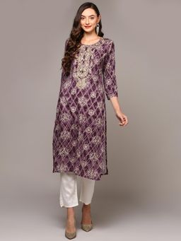 Vaamsi - Women Purple Viscose Printed Straight Kurta