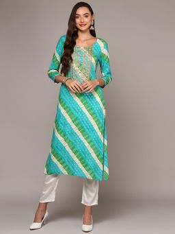 Vaamsi - Women Blue Viscose Printed Straight Kurta