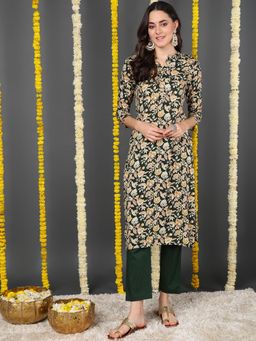 Vaamsi - Women Green Viscose Floral Straight Kurta