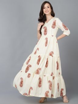 Vaamsi - Women Cream Cotton Paisley Straight Dress