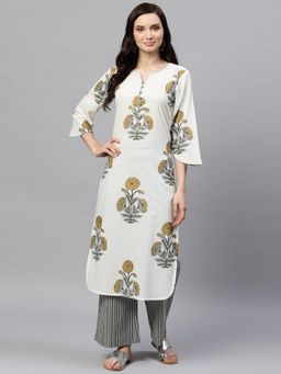 Vaamsi - Women White Cotton Printed Straight Kurta and Pant (Set of 2)