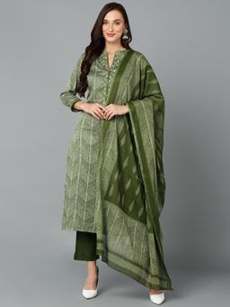Vaamsi - Women Green Rayon Printed Straight Kurta with Pant and Dupatta (Set of 3)