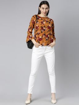 Vaamsi - Women Brown Georgette Floral Straight Top