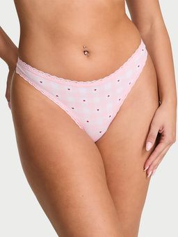 Victoria's Secret - Pink Lace Trim Cotton Lace-Waist Thong