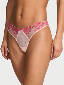 Victoria's Secret - Pink Dream Angels Hearts and Roses Embroidery Thong Panty