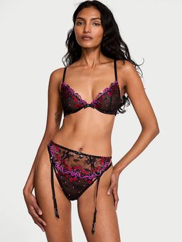 Victoria's Secret - Black Very Sexy Cherry Pop Embroidery Garter Belt