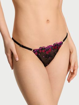 Victoria's Secret - Black Very Sexy Cherry Pop Embroidery Adjustable V-String Panty
