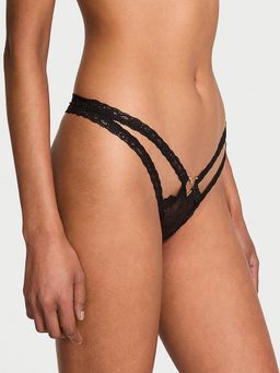 Victoria's Secret - Black Very Sexy Lace Heart Hardware Strappy Thong Panty