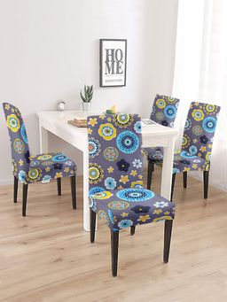 Cortina - Set of 4 Grey Floral Printed Chair Cover