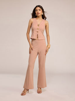RSVP by Nykaa Fashion - Pink Gold Buttoned Waistcoat With Fit And Flare Pants Co-Ord Set