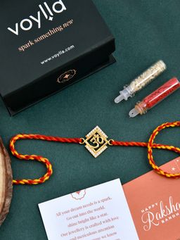 Voylla - 925 Sterling Silver Om Micron Plated Rakhi with Roli Chawal & Card (Set of 3)