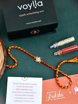 Voylla - 925 Sterling Silver Swastik Plated Rakhi with Roli Chawal & Card (Set of 3)