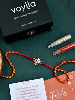 Voylla - 925 Sterling Silver Plated Trishul Rakhi with Roli Chawal & Card (Set of 3)