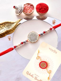 Voylla - Bejewelled Thread Rakhi with Roli Chawal & Card for Brother (Set of 3)