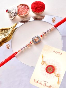 Voylla - Design Beaded Thread Rakhi with Roli Chawal & Card for Brother (Set of 3)