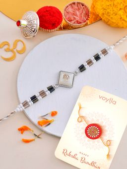 Voylla - Om Beaded Thread Rakhi with Roli Chawal & Card for Brother (Set of 3)