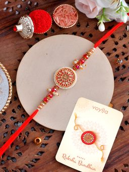 Voylla - Bejewelled & Beaded Thread Rakhi with Roli Chawal & Card for Brother (Set of 3)