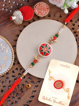 Voylla - Bejewelled & Beaded Thread Rakhi with Roli Chawal & Card for Brother (Set of 3)