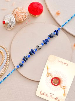 Voylla - Blue Beads Bohemian Rakhi with Roli Chawal & Card for Brother (Set of 3)