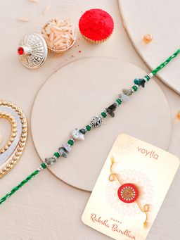 Voylla - Green Beads Bohemian Rakhi with Roli Chawal & Card for Brother (Set of 3)