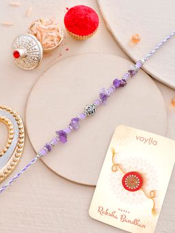Voylla - Purple Beads Bohemian Rakhi with Roli Chawal & Card for Brother (Set of 3)