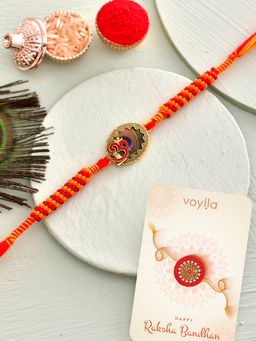 Voylla - Om Motif Thread Rakhi with Roli Chawal & Card for Brother (Set of 3)