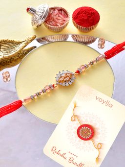Voylla - Bejewelled Thread Rakhi with Roli Chawal & Card for Brother (Set of 3)
