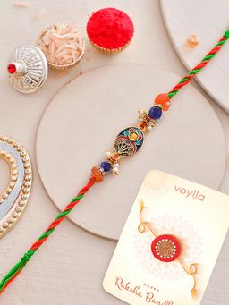 Voylla - Bejewelled Thread Rakhi with Roli Chawal & Card for Brother (Set of 3)