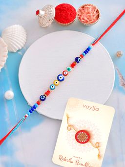 Voylla - Colourful Evil Eye Charms Rakhi with Roli Chawal & Card for Brother (Set of 3)