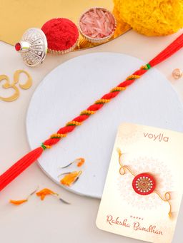 Voylla - Green Lightly Embellished Rakhi with Roli Chawal & Card for Brother (Set of 3)
