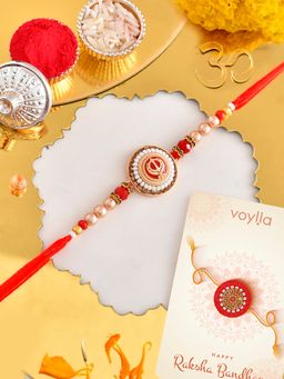Voylla - Pearls Khanda Thread Rakhi with Roli Chawal & Card for Brother (Set of 3)