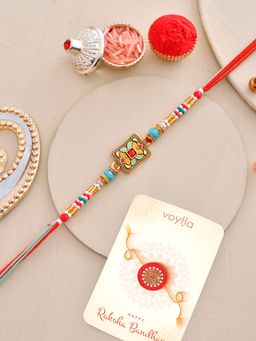 Voylla - Colourful Beads Thread Rakhi with Roli Chawal & Card for Brother (Set of 3)